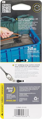 Nite Ize CamJam Ring Ring Tightener & 18" Webbing Sling - Features Pull-to-Tighten Lock & Quick-Release Lever - 400 lb Working Load Limit & 1200 lb Break Strength - Fits Ropes 3–9mm - Large in Saudi Arabia