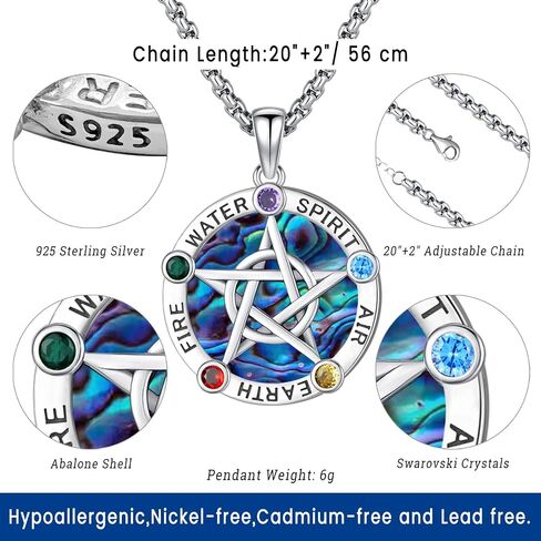 قلادة Eusense Pentagram للنساء الرجال الفضة الاسترليني 925 Pendacle Star Witch Wiccan Pagan Jewelry Stars Netclaces in Saudi Arabia