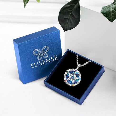 قلادة Eusense Pentagram للنساء الرجال الفضة الاسترليني 925 Pendacle Star Witch Wiccan Pagan Jewelry Stars Netclaces in Saudi Arabia