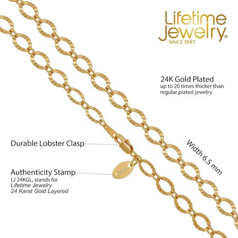 LIFETIME JEWELRY Belcher Gold Necklace for Women & Gold Chain for Men 24k Real Gold Plated | 3.5mm 6.5mm in Saudi Arabia