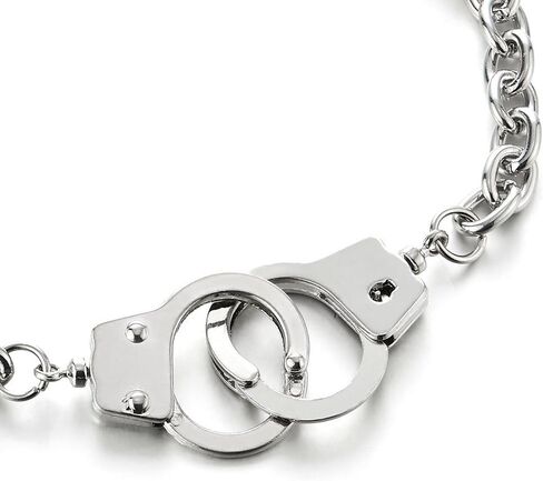 COOLSTEELANDBEYOND Mens Womens Link Chain Handcuff Necklace Silver Color, 27 inches Rope Chain, Punk Rock in Saudi Arabia