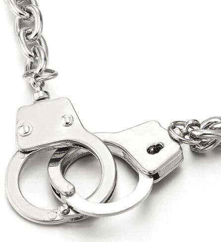 COOLSTEELANDBEYOND Mens Womens Link Chain Handcuff Necklace Silver Color, 27 inches Rope Chain, Punk Rock in Saudi Arabia