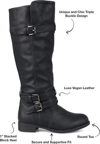 Journee Womens Bite Wide Calf Stacked Heel Riding Boots in Saudi Arabia