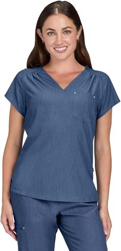 KOI Women's Denim Heart-Shaped Neckline Scrub Top M in Saudi Arabia