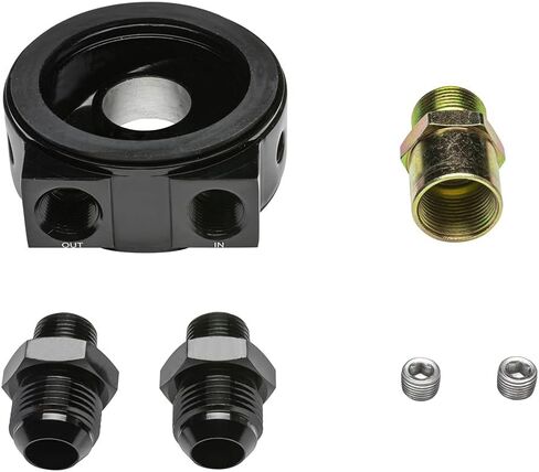 GlowShift Oil Cooler Sandwich Plate Thread Adapter - 3/4-16 Thread - Install Oil Pressure & Temperature Sensors - Includes O-Ring, Port Plugs & Oil Feed/Return Line Fittings in Saudi Arabia