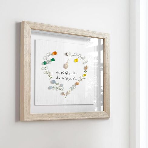 Seahorizon heart-shaped. Handmade Sea Glass Art Wall Decor, 8 x 8 Inch Wood Framed Wall Art, Made of Sea Glass, Shells, and Pebbles in Saudi Arabia