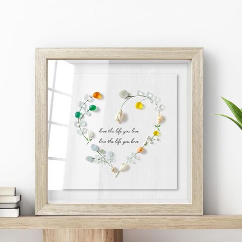 Seahorizon heart-shaped. Handmade Sea Glass Art Wall Decor, 8 x 8 Inch Wood Framed Wall Art, Made of Sea Glass, Shells, and Pebbles in Saudi Arabia