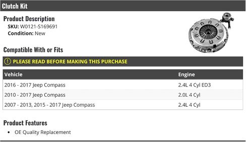 Clutch Kit - Compatible with 2007-2017 Jeep Compass in Saudi Arabia