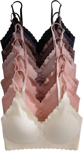 Women's 6 Pieces Bra Scallop Seamless Padded Comfy Wireless Bralettes Cami Tops in Saudi Arabia