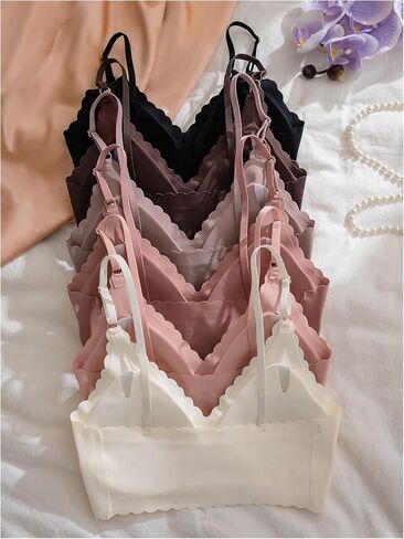Women's 6 Pieces Bra Scallop Seamless Padded Comfy Wireless Bralettes Cami Tops in Saudi Arabia