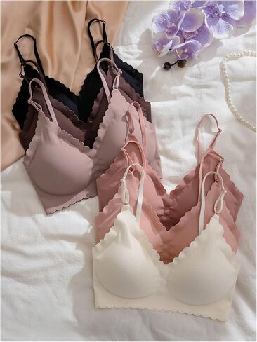 Women's 6 Pieces Bra Scallop Seamless Padded Comfy Wireless Bralettes Cami Tops in Saudi Arabia