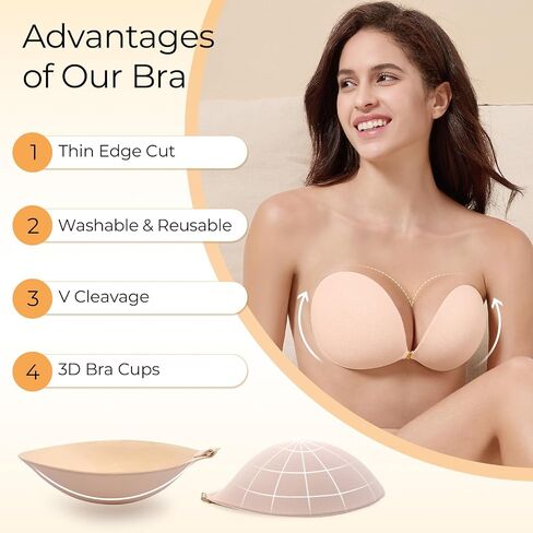 Sticky Push Up Bra Strapless Adhesive Invisible Bra for Women, Stick-On Support for Backless Dresses & Tops in Kuwait