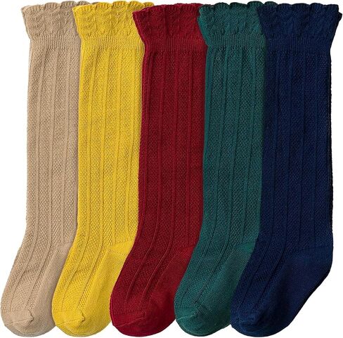 CozyWay Knee High Socks Newborn Infants Toddlers Girls 5 Pack Tube Ruffled Uniform Long Stockings in Kuwait