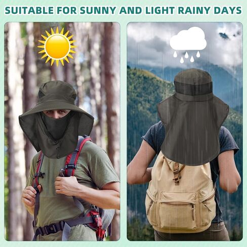 Cuffbow 4 PCS MANS Outdoor Wide Brim Fishing Hat with Face and Neck Cover Cover Capty Cap UPF 50+ HOPERERMAN HAT for Women in Kuwait