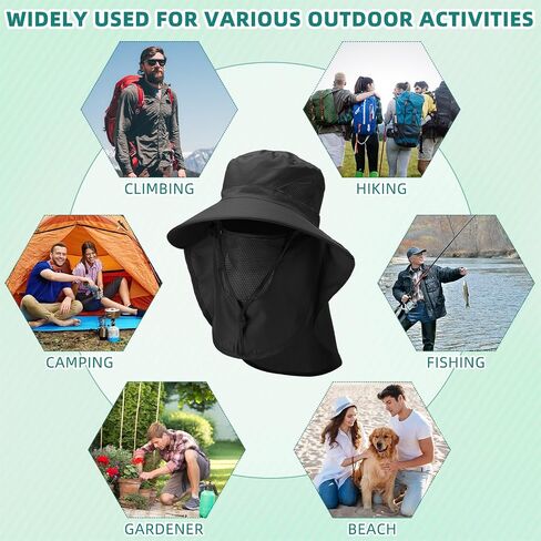 Cuffbow 4 PCS MANS Outdoor Wide Brim Fishing Hat with Face and Neck Cover Cover Capty Cap UPF 50+ HOPERERMAN HAT for Women in Kuwait