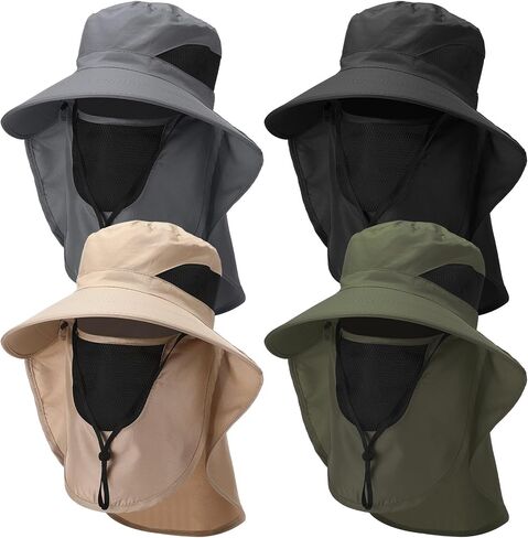 Cuffbow 4 PCS MANS Outdoor Wide Brim Fishing Hat with Face and Neck Cover Cover Capty Cap UPF 50+ HOPERERMAN HAT for Women in Kuwait