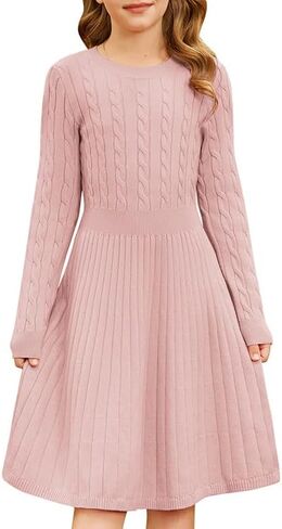 GRACE KARIN Girls Sweater Dress Long Sleeve Knit A Line Casual Midi Fall Winter Dresses 6-12 Years in Saudi Arabia