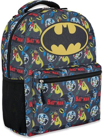 DC Comics Kids Batman Backpack - Batman ، Superman ، The Joker Superhero Bookbag for Boys Girls Foodlers and Come -Custom - Lunchbox Compatible Bag (Batman Black) in Kuwait
