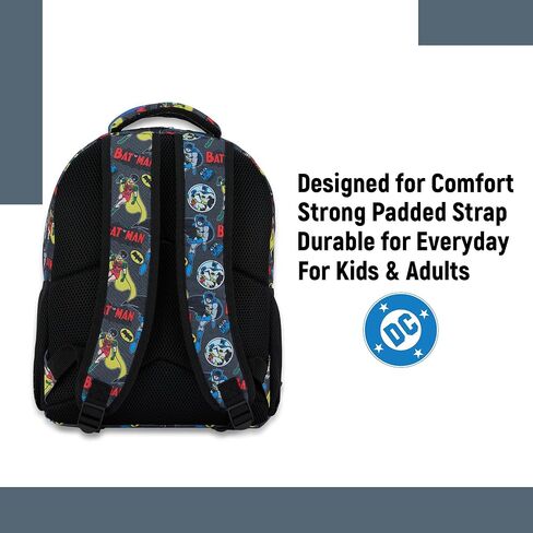 DC Comics Kids Batman Backpack - Batman ، Superman ، The Joker Superhero Bookbag for Boys Girls Foodlers and Come -Custom - Lunchbox Compatible Bag (Batman Black) in Kuwait