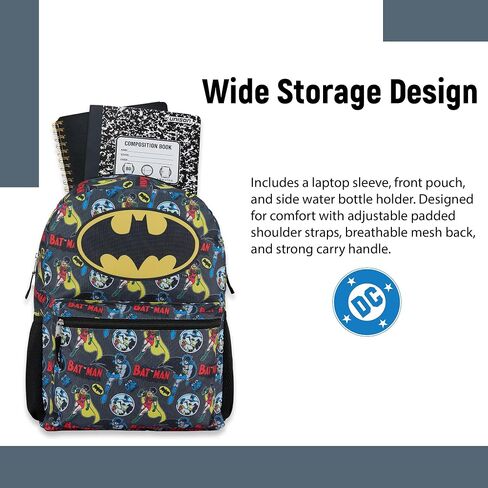 DC Comics Kids Batman Backpack - Batman ، Superman ، The Joker Superhero Bookbag for Boys Girls Foodlers and Come -Custom - Lunchbox Compatible Bag (Batman Black) in Kuwait