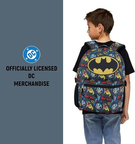 DC Comics Kids Batman Backpack - Batman ، Superman ، The Joker Superhero Bookbag for Boys Girls Foodlers and Come -Custom - Lunchbox Compatible Bag (Batman Black) in Kuwait