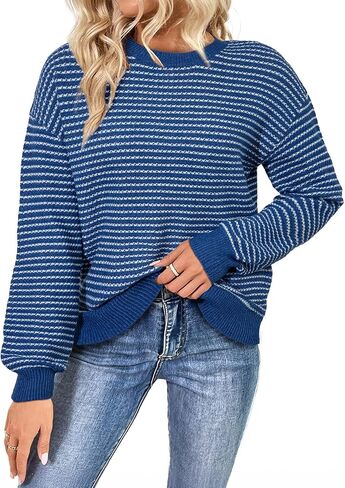 shewin womens long sleeve crewneck spensters stups striped striped splover sweater stips in Kuwait