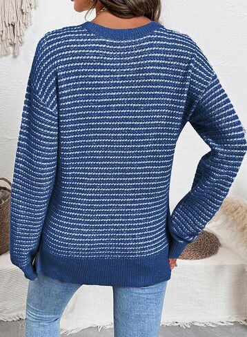 shewin womens long sleeve crewneck spensters stups striped striped splover sweater stips in Kuwait