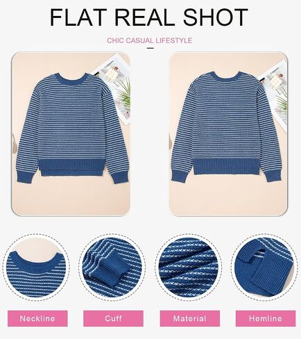 shewin womens long sleeve crewneck spensters stups striped striped splover sweater stips in Kuwait