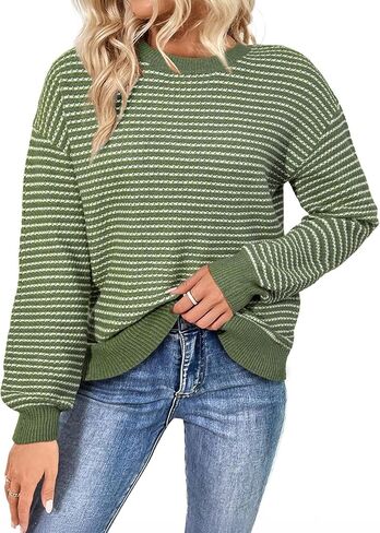 shewin womens long sleeve crewneck spensters stups striped striped splover sweater stips in Kuwait