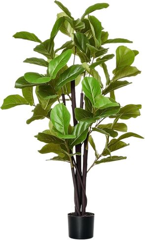 HOMCOM 4.5FT Artificial Fiddle Leaf Fig Tree, Faux Decorative Plant in Nursery Pot for Indoor or Outdoor Décor in Kuwait