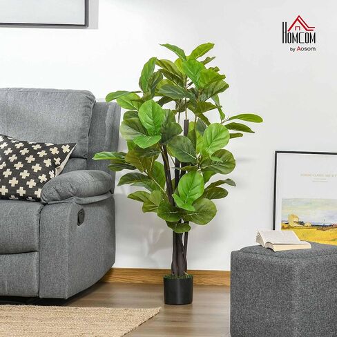 HOMCOM 4.5FT Artificial Fiddle Leaf Fig Tree, Faux Decorative Plant in Nursery Pot for Indoor or Outdoor Décor in Kuwait