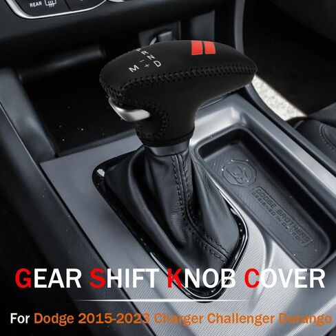 LEXLEY Leather Gear Shift Knob Cover for Dodge 2015-2023 Charger Challenger,2016-2023 Durango-Carbon fiber in Saudi Arabia