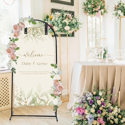 Blulu Wedding Sign Holder 71'' x 31.5'' Arch Welcome Sign Stand Metal Heavy Duty Easel Stand with 4 Pcs Leather Signs Hanging Strap 1 Storage Bag for Weddings Display Party Event Decor Black in Saudi Arabia