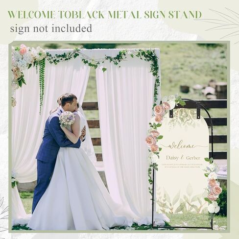 Blulu Wedding Sign Holder 71'' x 31.5'' Arch Welcome Sign Stand Metal Heavy Duty Easel Stand with 4 Pcs Leather Signs Hanging Strap 1 Storage Bag for Weddings Display Party Event Decor Black in Saudi Arabia