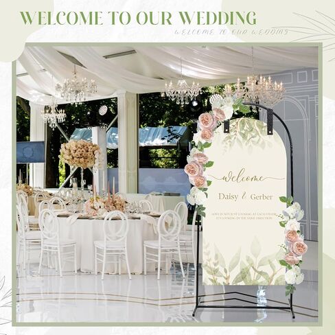 Blulu Wedding Sign Holder 71'' x 31.5'' Arch Welcome Sign Stand Metal Heavy Duty Easel Stand with 4 Pcs Leather Signs Hanging Strap 1 Storage Bag for Weddings Display Party Event Decor Black in Saudi Arabia