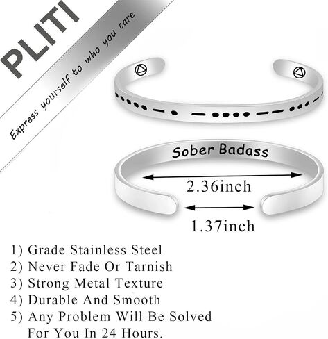 Pliti Pliti Bracelet Addiction Recovery Gift 12 Step Gift Sity Badass Morse Cuff Bangle for Women in Kuwait