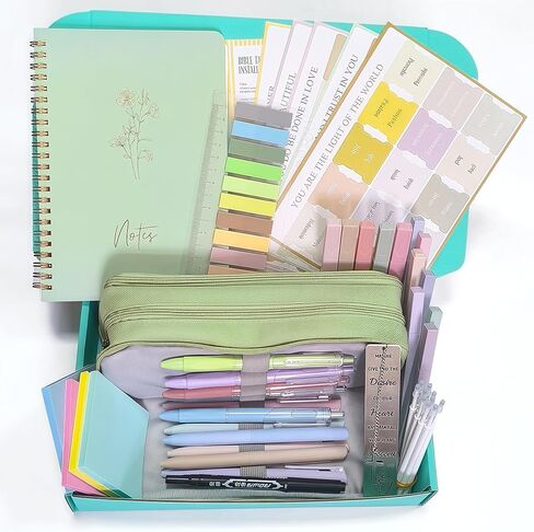 47PCs Bible Journaling Kit Study Supplies for Women,School Student Study Essentials Accessories with Pen Case,Bible Journal Notebook,No-bleed Highlighters and Pens,Bible Tabs Bookmark,Sticky Notes in Kuwait