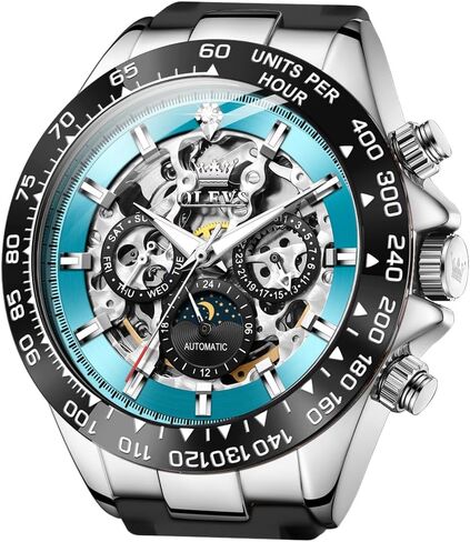 Olevs Watch for Men Automatic مع 3ATM مقاوم للماء متعددة التقويم القمر الهيكل العظمي Silicone حزام الأعمال الكلاسيكية Diamond Listic Watch Watch in Saudi Arabia
