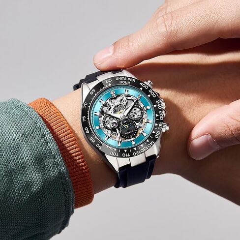 Olevs Watch for Men Automatic مع 3ATM مقاوم للماء متعددة التقويم القمر الهيكل العظمي Silicone حزام الأعمال الكلاسيكية Diamond Listic Watch Watch in Saudi Arabia