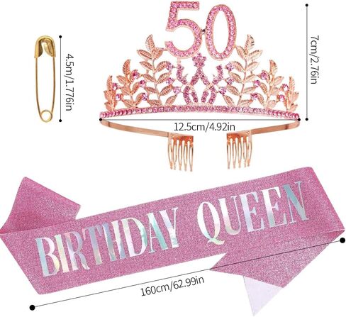 عيد ميلاد Sash Tiara عيد ميلاد Tiara Rhinestone Crown Rose Gold Birthday Queen Tiara Sash and Tiara للنساء ديكور عيد ميلاد الأميرة Tiara Cake Topper Crystals Exclies for Party in Kuwait