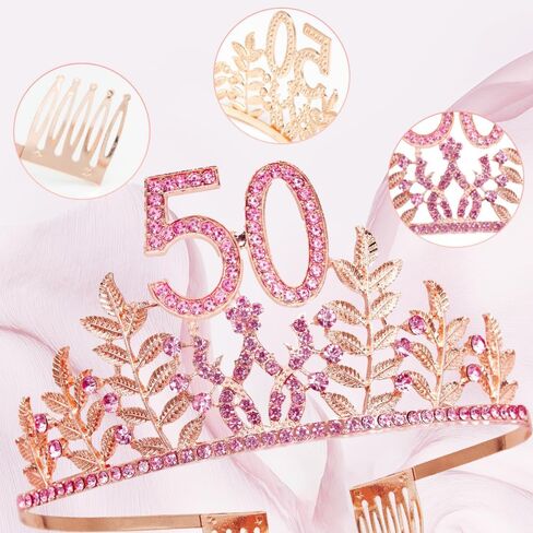 عيد ميلاد Sash Tiara عيد ميلاد Tiara Rhinestone Crown Rose Gold Birthday Queen Tiara Sash and Tiara للنساء ديكور عيد ميلاد الأميرة Tiara Cake Topper Crystals Exclies for Party in Kuwait