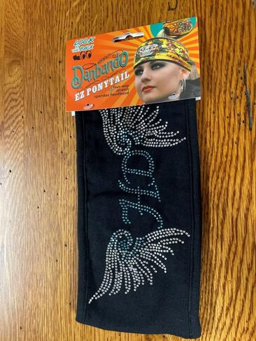 Danbando Headband Head Wrap Bandanna H D Wings with Rhinestones 4 Way Stretch Optional Pony Tail Hole Sweatband HD in Saudi Arabia