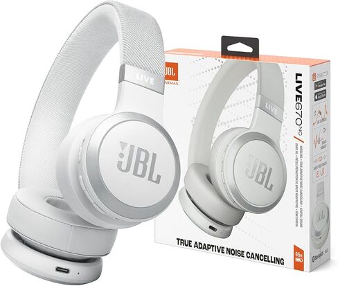 JBL Live 670NC - Wireless On-Ear Headphones with Adaptive Noise Cancelling with Smart Ambient, Up to 65H battery life with speed charge, Lightweight, comfortable and foldable design (Black) (Renewed) in Saudi Arabia
