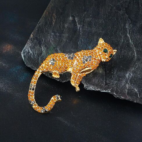 Leopard Brooches for Women Gold Animal Pins Rhinestone Cheetah Jewelry Jackets Coats Dress Fashion Accessories Gifts in Kuwait