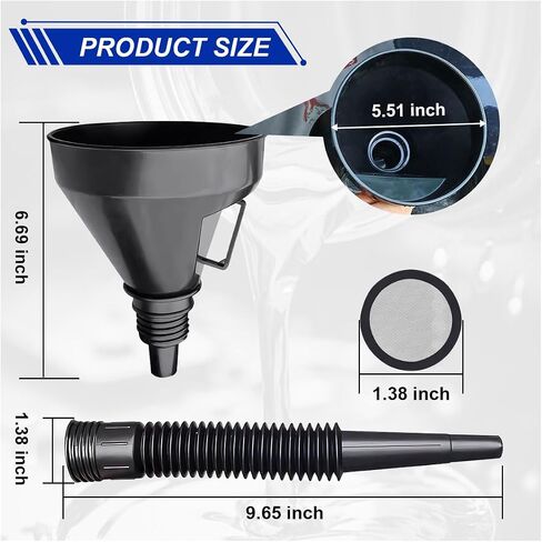 Wide Mouth Oil Funnel with Handle, Flexible Funnel with Hose Extension, Mesh Screen Filter, Oil Change Funnels for Automotive Use, Fits Liquid, Diesel, Kerosene, Gasoline (2PCS) in Saudi Arabia