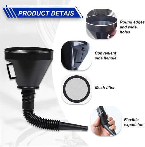 Wide Mouth Oil Funnel with Handle, Flexible Funnel with Hose Extension, Mesh Screen Filter, Oil Change Funnels for Automotive Use, Fits Liquid, Diesel, Kerosene, Gasoline (2PCS) in Saudi Arabia