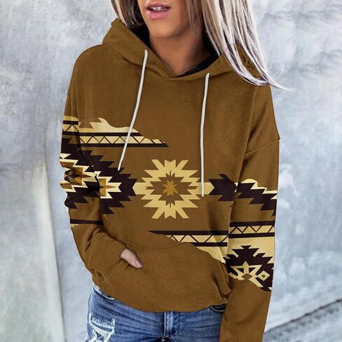 Women Western Ethic Hoodie Aztec Style Print Graphic Sweatshirts Pullover Hooded Pullover Tops Shirts Vintage Clothing in Saudi Arabia