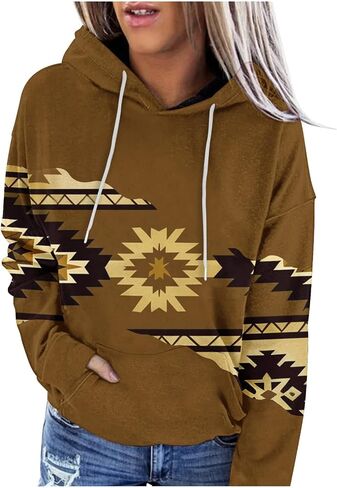 Women Western Ethic Hoodie Aztec Style Print Graphic Sweatshirts Pullover Hooded Pullover Tops Shirts Vintage Clothing in Saudi Arabia