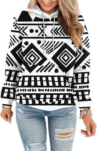 Women Western Ethic Hoodie Aztec Style Print Graphic Sweatshirts Pullover Hooded Pullover Tops Shirts Vintage Clothing in Saudi Arabia