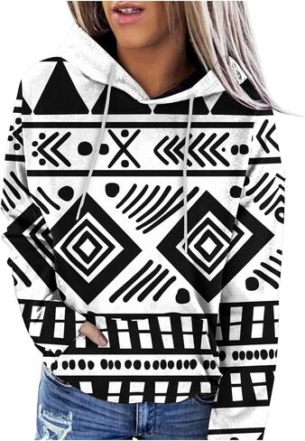 Women Western Ethic Hoodie Aztec Style Print Graphic Sweatshirts Pullover Hooded Pullover Tops Shirts Vintage Clothing in Saudi Arabia
